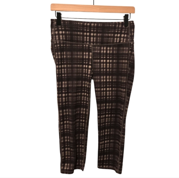Athleta Plaidness Chaturanga Brown Capri Yoga Leggings Size Small - Picture 1 of 7